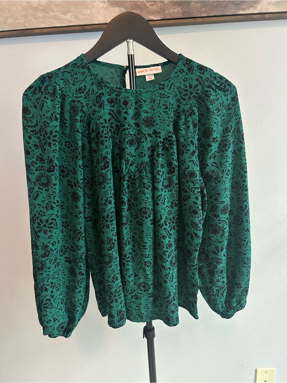 Knox Rose Emerald Green Floral Peasant Blouse